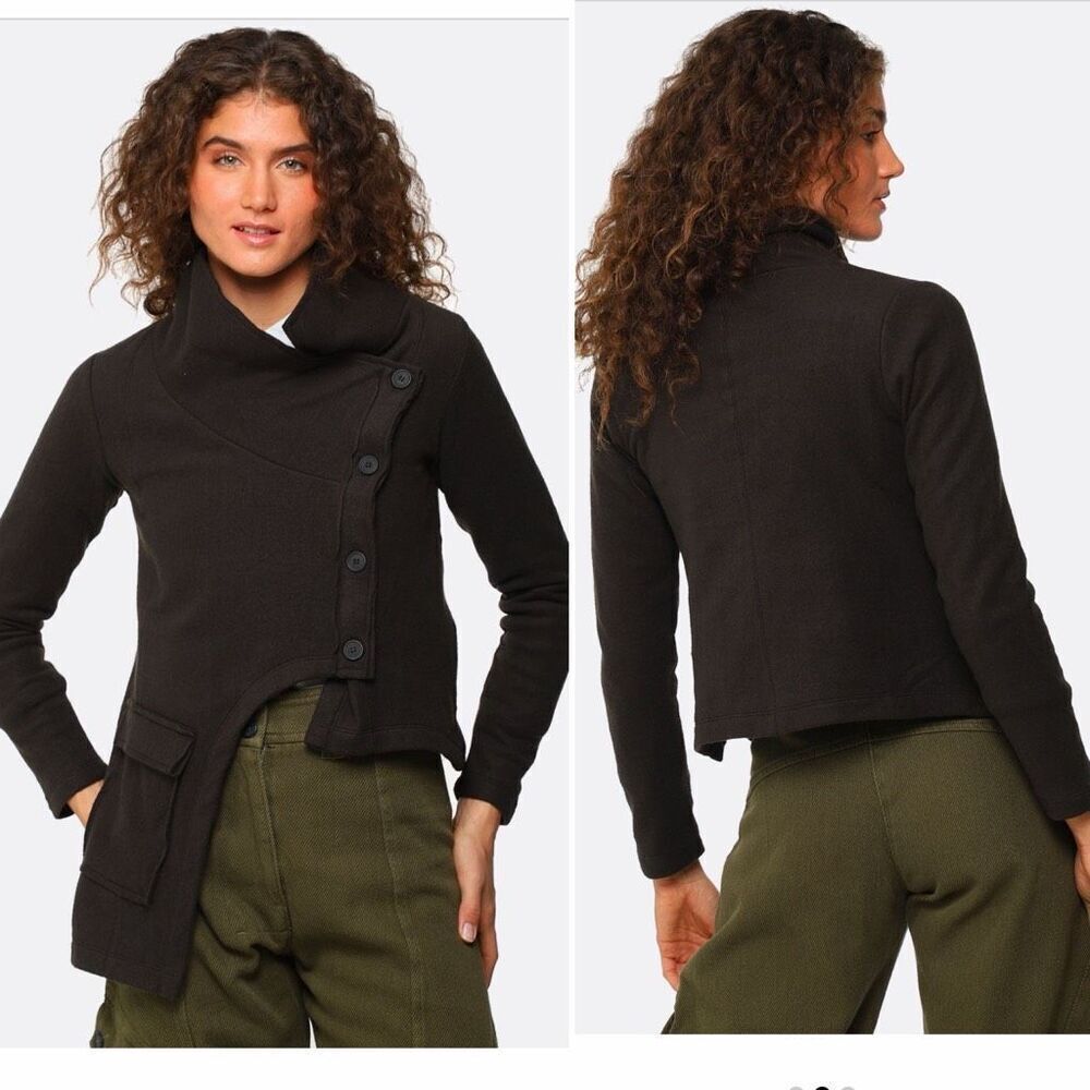 LURDES BERGADA Asymmetric Charcoal Grey Fleece Jacket-L
